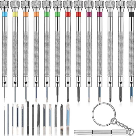 Jeu de 13 mini tournevis de montre pour bijoutier, 0,6-2,0 mm, avec 13 embouts de rechange supplémentaires. (1/5)