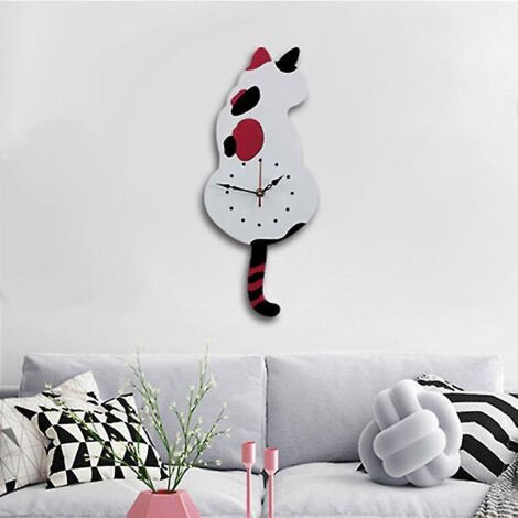 Horloge murale décorative en acrylique avec pendule en forme de chat, mouvement silencieux - CC001 Blanc (1/5)