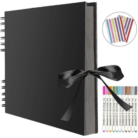 Album de scrapbooking 80 feuilles noires, 40 feuilles, 30,48 x 21 cm (1/4)