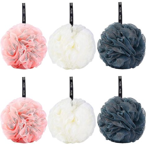 Lot de 6 fleurs de douche, éponges de bain exfoliantes, loofahs de bain en mousse, brosse nettoyante, éponge de douche pour hommes et femmes, pour l'exfoliation et accessoires de douche-- (1/5)