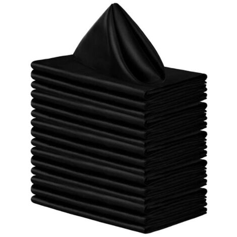 Lot de 16 serviettes carrées en satin, nappes en soie brillante, napperons en tissu doux et lisse, compatibles avec la décoration de mariages, banquets et fêtes, noir-- (1/5)
