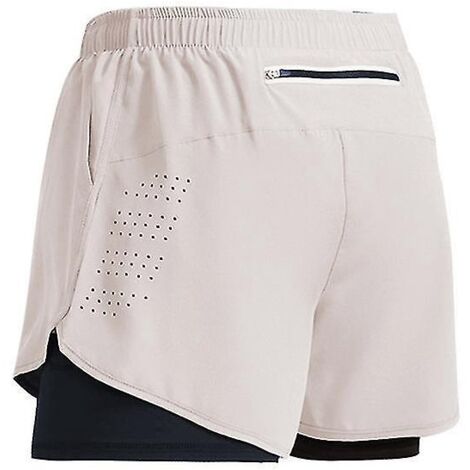 Short de sport homme 2023, short d'entraînement double couche, short d'été 2 en 1 pour la plage, le jogging, la salle de sport et la course à pied, tailles Z à XXL, beige (1/5)