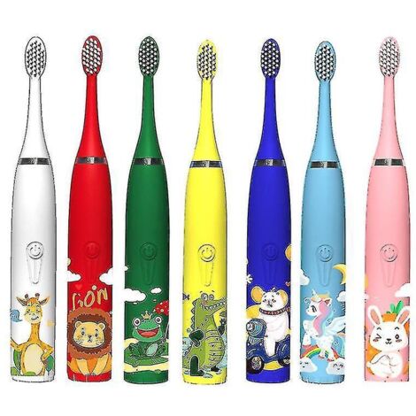 Brosse à dents électrique sonique pour enfants de 3 à 12 ans : nettoyage des dents, soin buccal, élimination des bactéries, 6 têtes de brosse de rechange, chargement USB – Jaune (1/5)