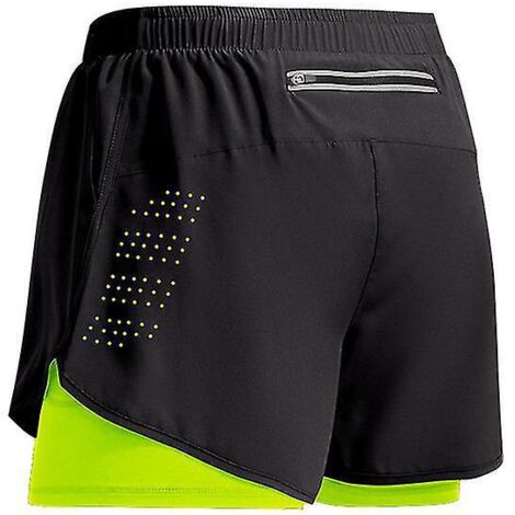 Short de sport homme 2023, short d'entraînement double épaisseur, short d'été 2 en 1 pour la plage, le jogging, la salle de sport et la course à pied, vert fluorescent ZM (1/5)