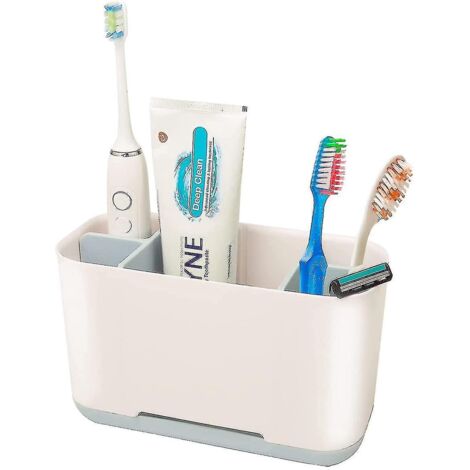 Porte-brosse à dents électrique pour salle de bain, organisateur de brosses à dents et de dentifrice détachable pour un nettoyage facile, avec 2 séparateurs réglables - Grand modèle bleu (1/5)
