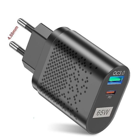 Chargeur portable 65 W Gan Quick Charge 3.0 Type C Pd USB avec prise en charge QC 3.0 - Conforme aux normes coréennes - Noir (1/5)