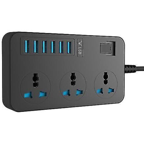 Multiprise intelligente avec adaptateur USB, protection contre les surtensions, 3 prises universelles, cordon d'extension de 2 m (UE/US/UK/AU) (1/5)