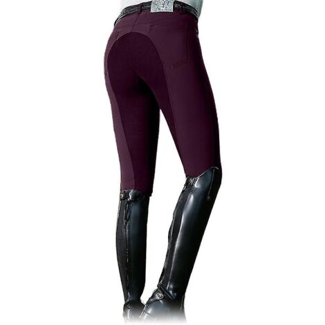 Pantalon d'équitation taille haute élastique pour femme, coupe skinny, style courses hippiques - 3XL - Rouge vin
