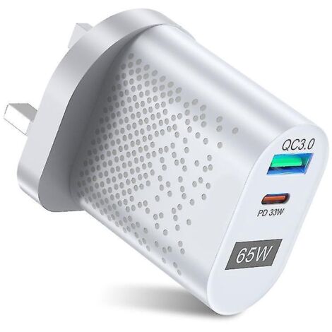 Chargeur portable 65 W Gan Quick Charge 3.0 Type C Pd USB avec prise en charge QC 3.0 - Royaume-Uni - Blanc (1/5)
