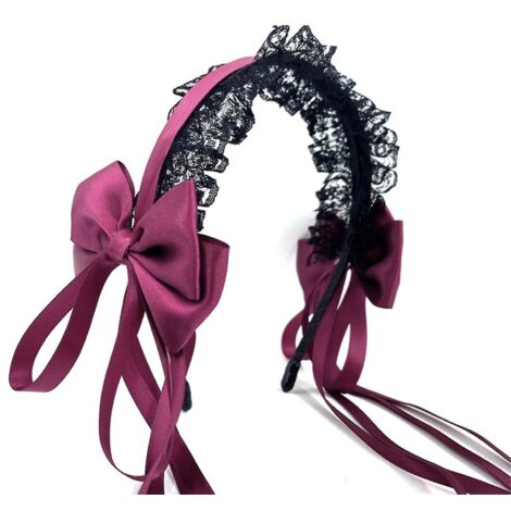 Bandeau en dentelle avec ruban, ornement de cheveux raffiné pour femme, idéal pour le cosplay et les déguisements - Rouge vin (1/4)