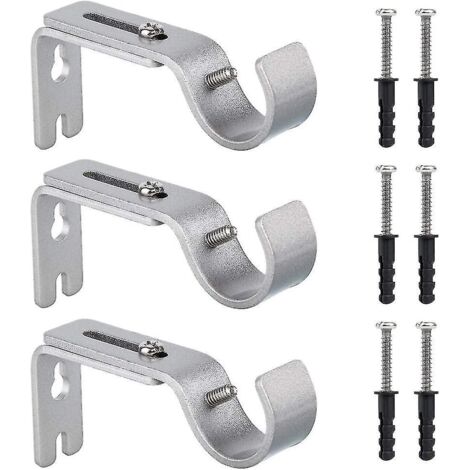 Support de tringle à rideaux, 3 pièces, support de tringle à rideaux réglable avec vis et fixations - argent (1/5)