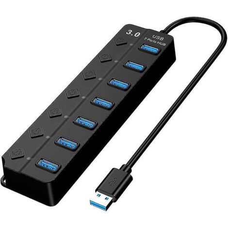 Hub USB 3.0 multiport, multiprise USB à 7 ports, répartiteur de commutation à sept ports -- (1/5)