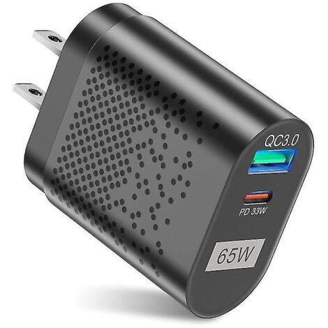 Chargeur portable 65 W Gan Quick Charge 3.0 Type C Pd USB avec prise américaine - Noir (1/5)