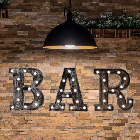Enseigne lumineuse décorative de bar style industriel vintage avec lettres LED - Lettres noires lumineuses pour décoration de bar (23,03 po x 8,66 po) (1/5)