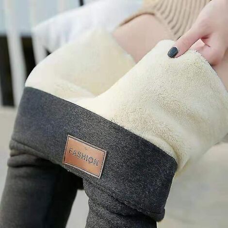 Leggings d'hiver doublés en polaire sherpa pour femmes, leggings taille haute extensibles en cachemire épais, pantalons thermiques chauds et moelleux - 4XL - Gris (1/5)