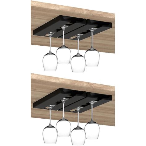 Porte-verres à vin - Support à verres à pied sous meuble, crochet de rangement pour verres à vin - Noir - Lot de 4 (1/5)