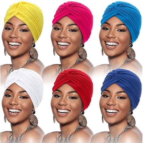 Lot de 6 turbans pour femmes, foulards doux, bonnets plissés, bonnets anti-chute de cheveux. (1/5)