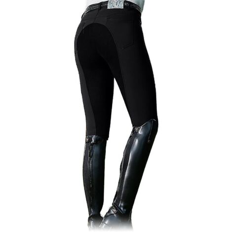 Pantalon d'équitation femme taille haute élastique, coupe skinny, style course hippique - Taille S - Noir