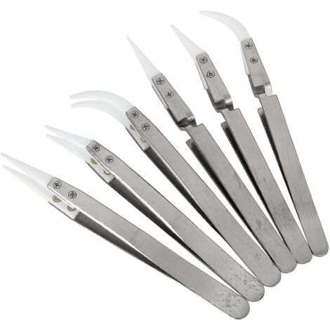 Lot de 6 pinces à épiler en céramique pour soudure inversée, non conductrices et antimagnétiques, à pointes pointues et incurvées. (1/5)