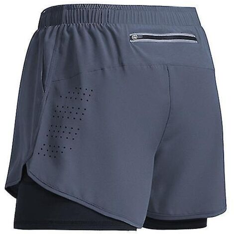 Short de sport homme 2023, short d'entraînement double couche, short d'été 2 en 1 pour la plage, le jogging, la salle de sport et la course à pied, tailles Z à XL, gris (1/5)