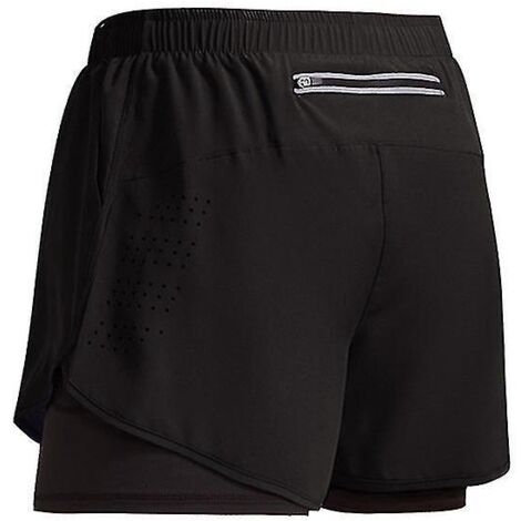 Short de sport homme 2023, short d'entraînement double couche, short d'été 2 en 1 pour la plage, le jogging, la salle de sport et la course à pied, ZM-Noir (1/5)