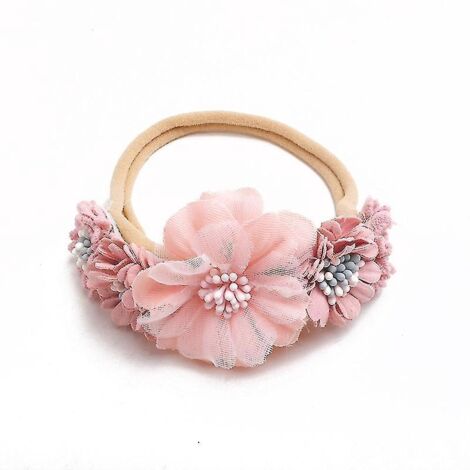 Bandeau pour bébé avec fleur artificielle, en nylon souple et élastique, style princesse, pour bébé fille, mignon, pour nouveau-né et tout-petit (5 jours) - 5 (1/5)