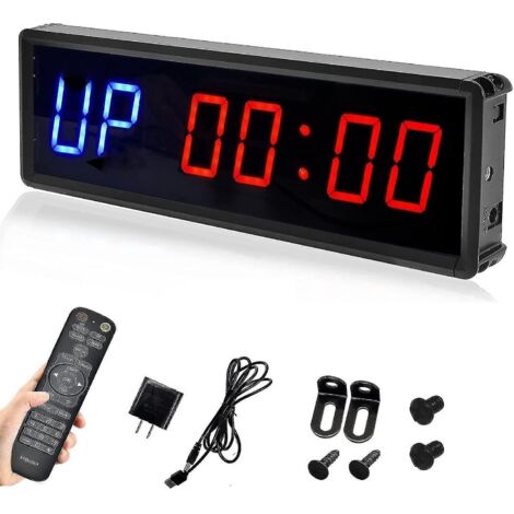 Minuteur d'intervalles LED avec compte à rebours/compte à rebours et chronomètre, télécommande incluse, pour la salle de sport à domicile et le fitness. (1/5)