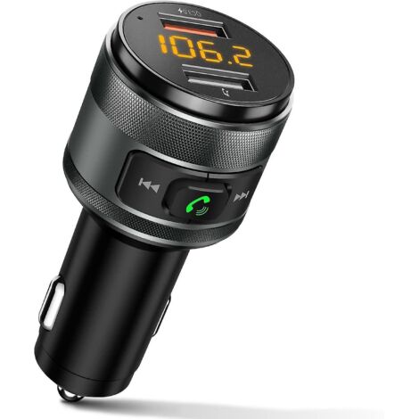 Émetteur FM Bluetooth pour voiture, adaptateur radio FM Bluetooth 5.0 sans fil, lecteur de musique/kit voiture et chargeur 2 ports USB compatible avec clés USB. (1/5)