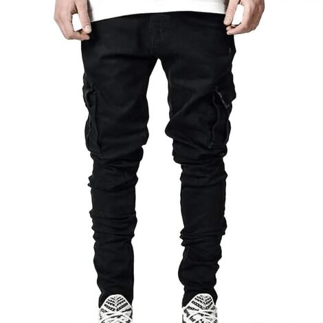 Pantalon cargo en denim pour homme, jean skinny, coupe slim décontractée - 3XL - Noir (1/3)