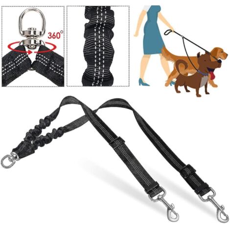 Laisse double pour chien, anti-nœuds, pour l'entraînement à la promenade avec double laisse, rotation à 360 degrés, réfléchissante, longueur ajustable, séparateurs de laisse, résistance aux chocs A-- (1/3)