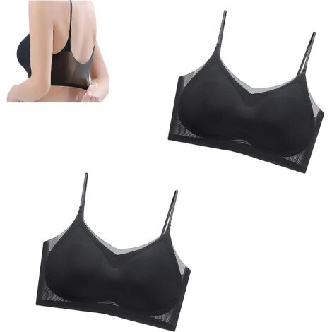 Lot de 2 soutiens-gorge d'été ultra-fins et sans coutures en soie glacée, confortables et disponibles en grandes tailles (XXL, noir). (1/5)
