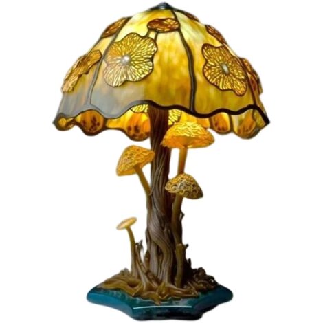 Lampe de table champignon en verre peint, lampe de bureau vintage décorative, lampe de chevet pour chambre, salon, bureau, cadeau - C (1/5)