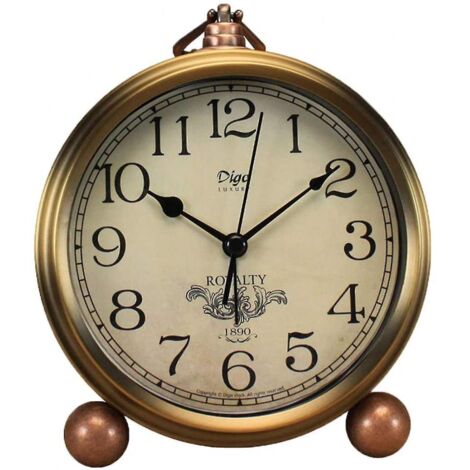 Horloge de table en métal doré, petit réveil rétro vintage silencieux, à piles, mouvement à quartz silencieux, horloge de bureau en verre HD (arabe) (1/5)