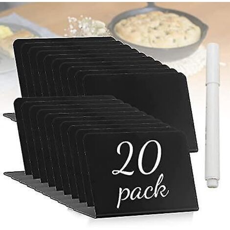 Mini tableaux noirs avec marqueur à craie liquide, petites étiquettes en bois avec chevalets de support, marque-places - 20 pièces (1/5)