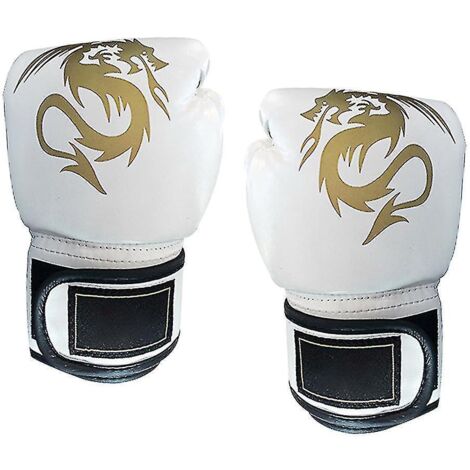 Gants de boxe pour enfants et adolescents, gants d'entraînement pour garçons et filles, adaptés au sac de frappe, au kickboxing et au muay thaï - Taille L - Blanc (1/5)