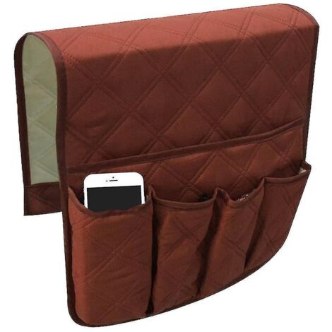Organisateur d'accoudoir de canapé, support de télécommande, sac de rangement gain de place pour canapé, fauteuil, table et armoire - Couleur café foncé (1/5)