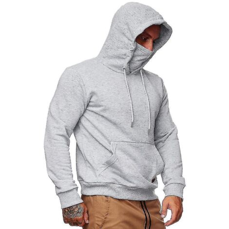 Sweat à capuche homme, motif masque ninja, manches longues, style sport décontracté, idéal pour les activités de plein air - Taille M - Gris (1/3)