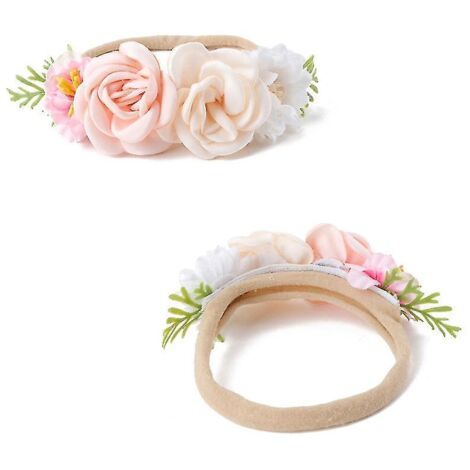 Bandeau pour bébé avec fleur artificielle, en nylon souple et élastique, style princesse, pour bébé fille, mignon, pour nouveau-né et tout-petit (14 jours) - 14 (1/4)