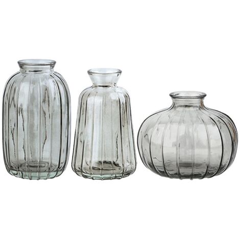Lot de 3 petits vases décoratifs modernes et vintage, style minimaliste et esthétique, pour la maison - Gris (1/4)