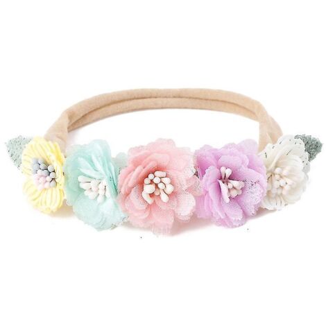 Bandeau pour bébé avec fleur artificielle, en nylon souple et élastique, style princesse, pour bébé fille, mignon, pour nouveau-né et tout-petit (9 jours) - 9 (1/5)