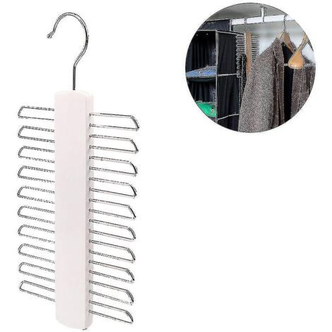 Porte-cravates en bois, cintre de qualité supérieure pour cravates et ceintures avec 20 crochets, se transforme en organisateur et support de rangement (Couleur : Blanc) (1/5)
