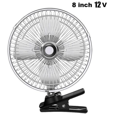 Ventilateur électrique d'été 12/24 V pour voiture, camionnette et maison, 2 vitesses, avec pince, pour camion et véhicule. Couleur acier noir, 15 cm (6 pouces) à 20 cm (8 pouces). (1/5)