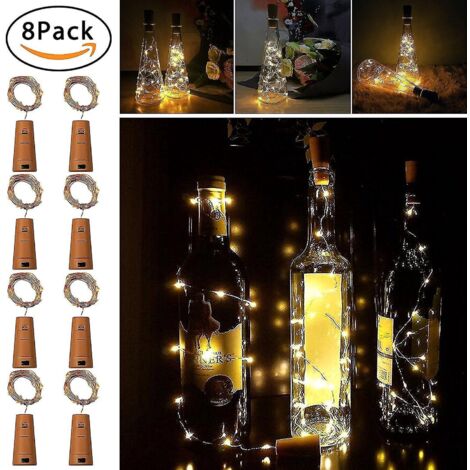 Guirlande lumineuse LED pour bouchons de bouteille Omew, 2 m / 20 LED, fil de cuivre, pour décoration de bouteilles, fêtes, mariages et vacances, lot de 8 (2 m) (1/5)