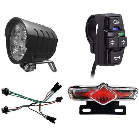 Ensemble d'éclairage avant et arrière pour vélo électrique, entrée 36 V, 48 V, 52 V, 60 V, avec klaxon, clignotant et interrupteur DK336. (1/5)