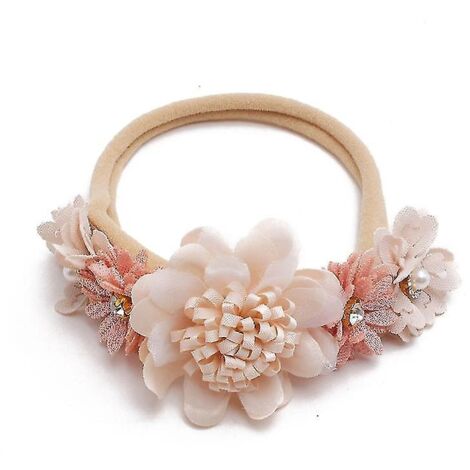 Bandeau pour bébé avec fleur artificielle, en nylon souple et élastique, style princesse, mignon, pour nouveau-né et tout-petit - 12 (1/5)