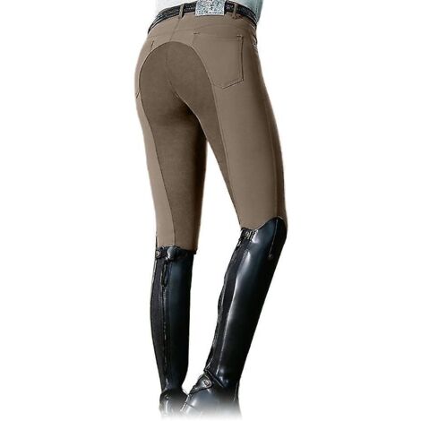 Pantalon d'équitation femme taille haute élastique, coupe skinny, style course hippique - XL - Kaki