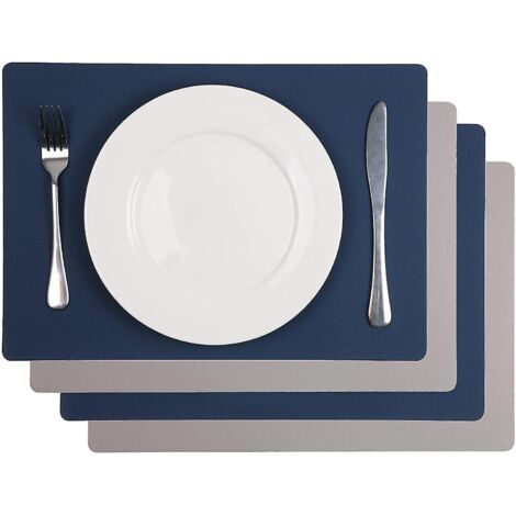 Lot de 4 sets de table en similicuir bleu-gris, lavables et antidérapants, 43 x 30 cm. Idéaux pour la cuisine, les fêtes, etc. (1/5)