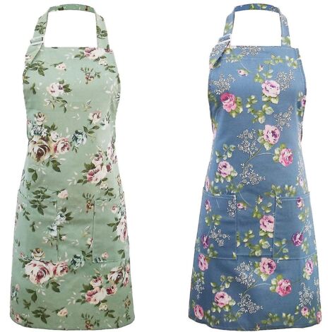 Tabliers de cuisine pour femmes, lot de 2, grande poche, motif floral, style vintage, parfaits pour la cuisine, la pâtisserie et le jardinage. (1/5)