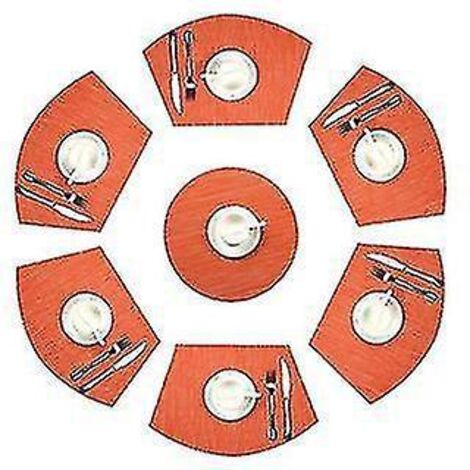 Set de 7 sets de table ronds en forme de coin avec centre de table, résistants à la chaleur et lavables - Orange (1/5)