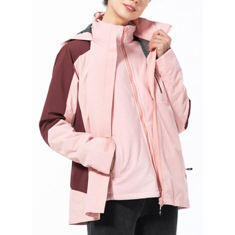 Combinaison d'alpinisme 3 en 1 pour femme et homme, veste coupe-vent imperméable à capuche détachable, taille L, rose femme (1/5)